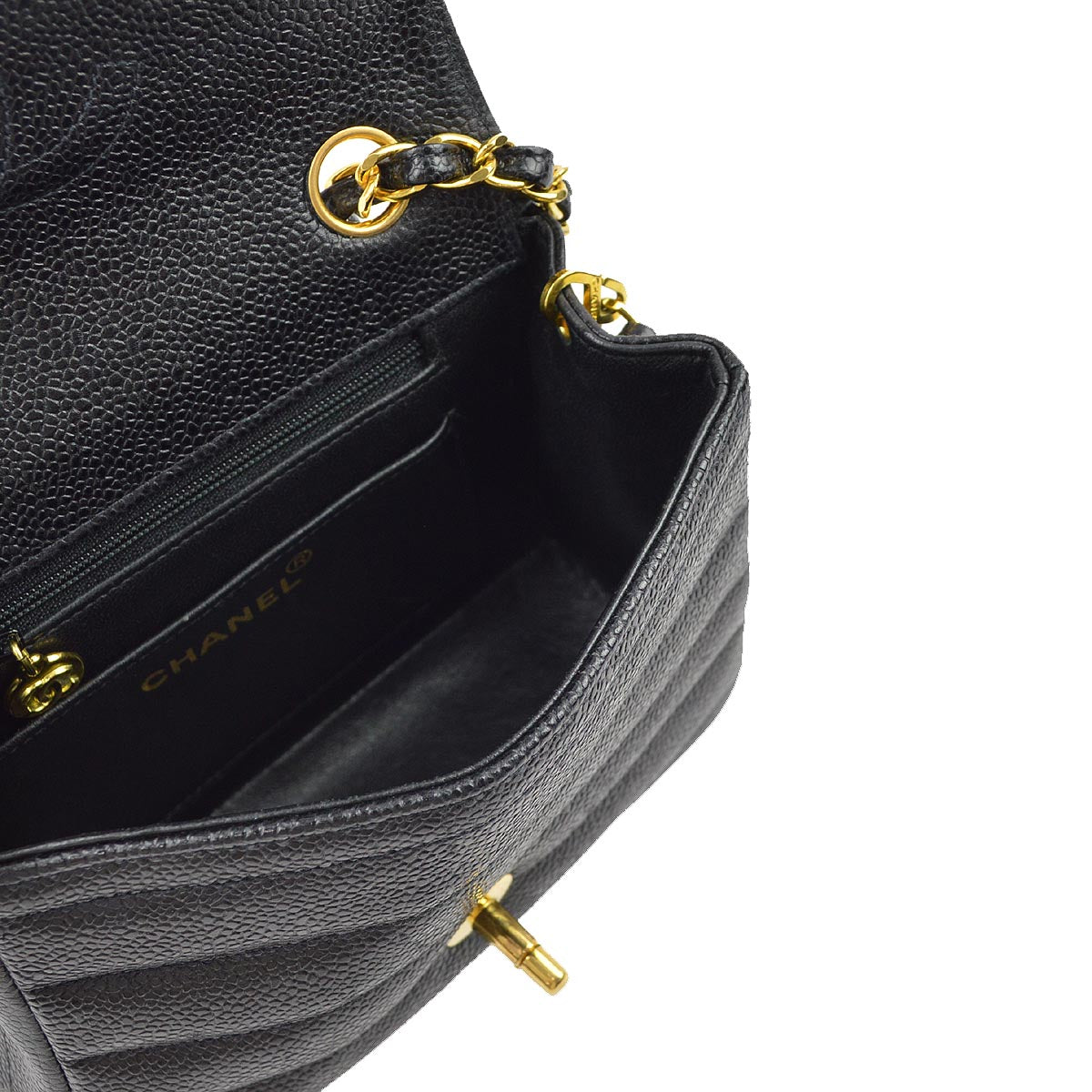 Chanel * 1994-1996 Black Caviar Mini Classic Square Flap Shoulder Bag 17