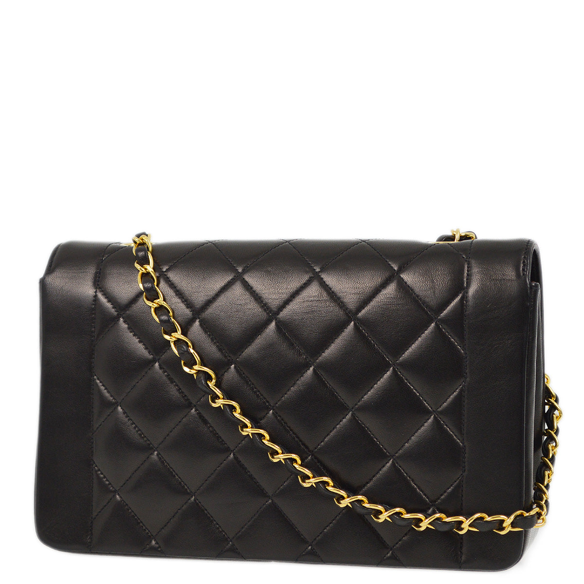 Chanel 1991-1994 Black Lambskin Medium Diana Shoulder Bag