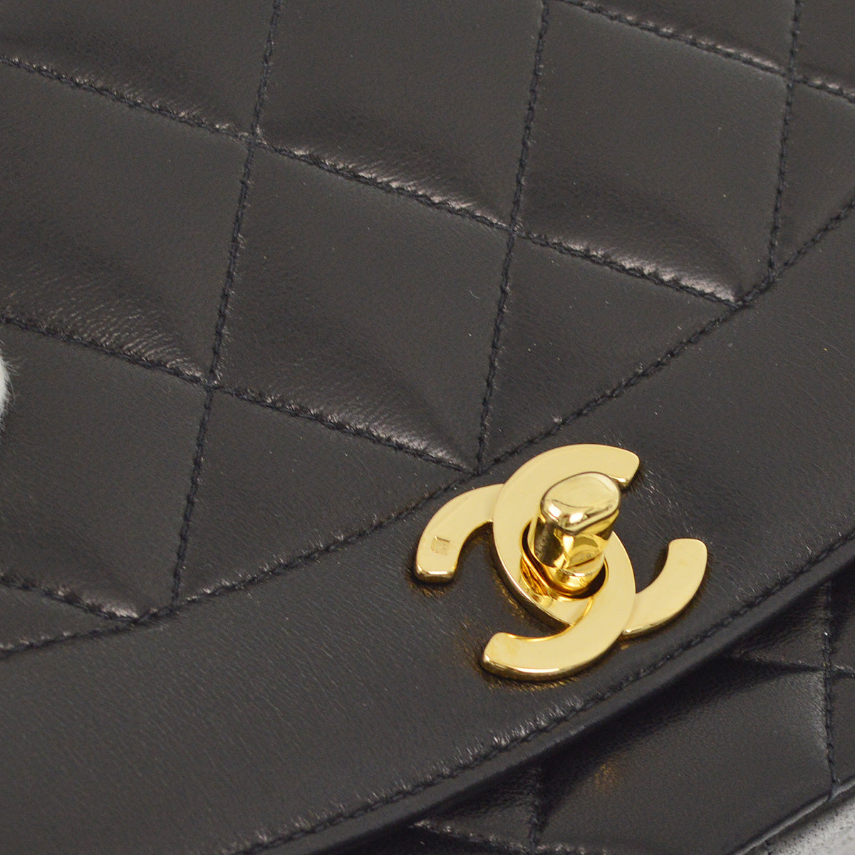 Chanel 1991-1994 Black Lambskin Medium Diana Shoulder Bag