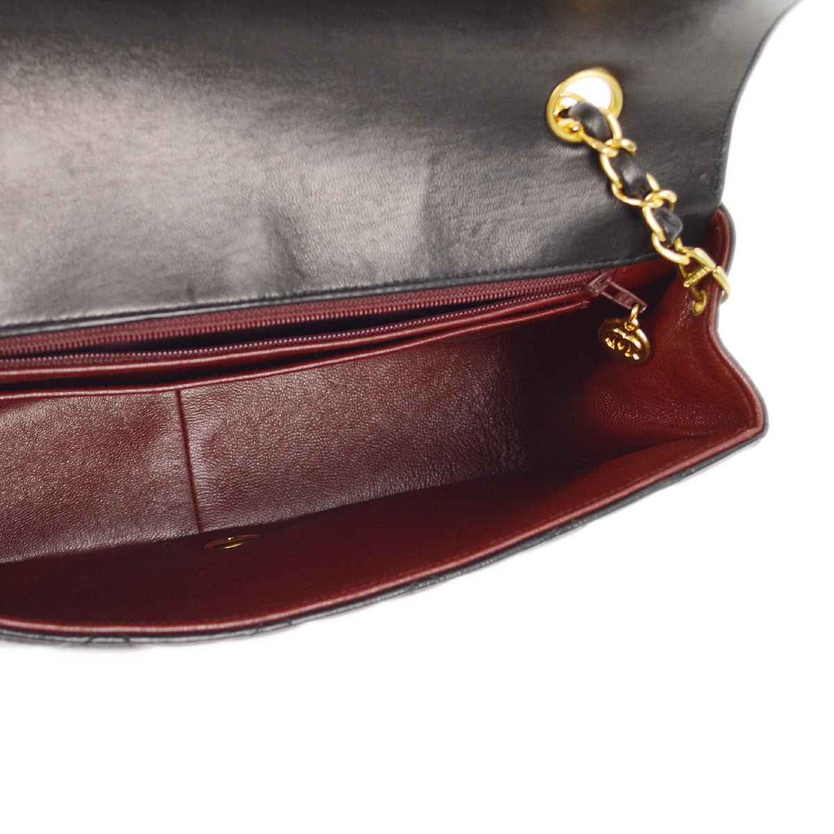 Chanel 1991-1994 Black Lambskin Medium Diana Shoulder Bag