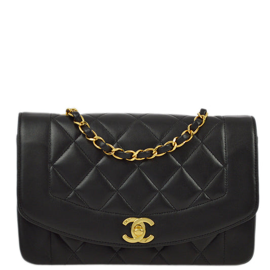 Chanel 1996-1997 Black Lambskin Small Diana Shoulder Bag