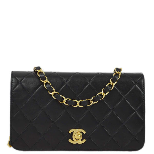 Chanel 2000-2001 Black Lambskin Turnlock Mini Full Flap Shoulder Bag
