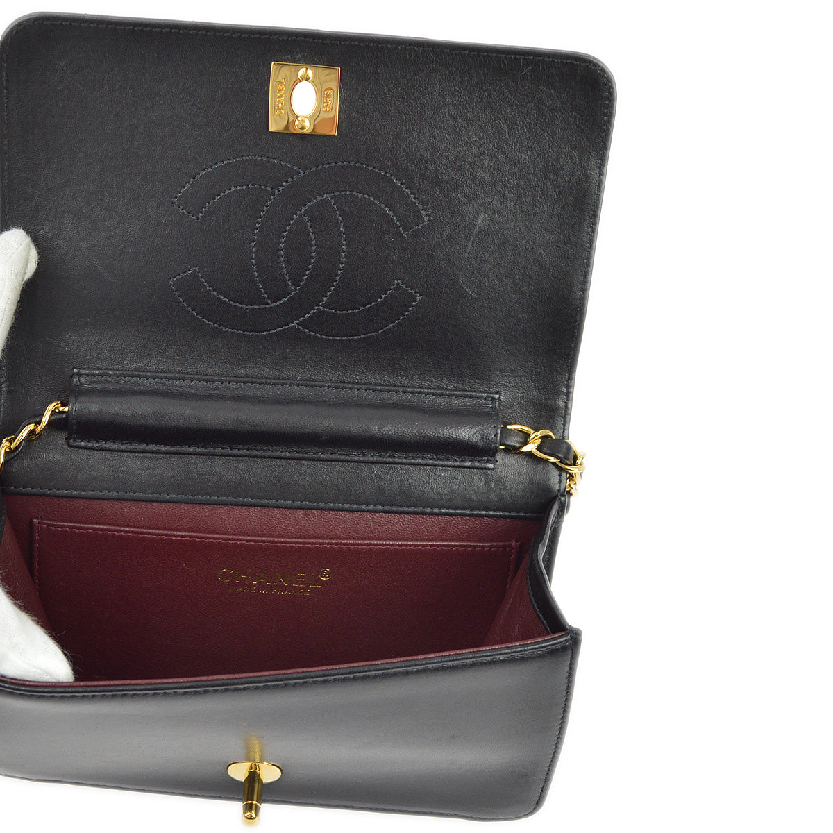 Chanel 2000-2001 Black Lambskin Turnlock Mini Full Flap Shoulder Bag