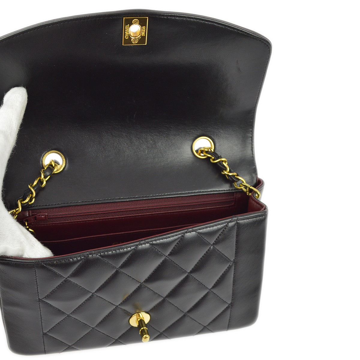 Chanel 1994-1996 Black Lambskin Small Diana Shoulder Bag