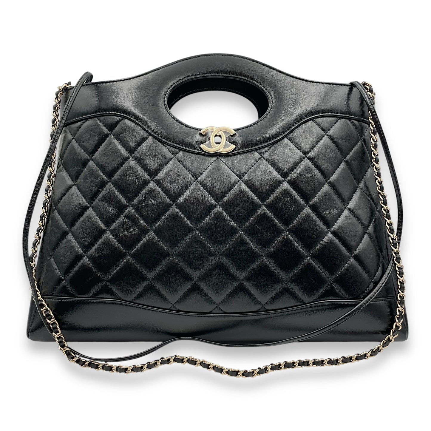 31 Shopping Tote 36x25x7cm Black Shoulder Bag in Shiny lambskin, Gold hardware