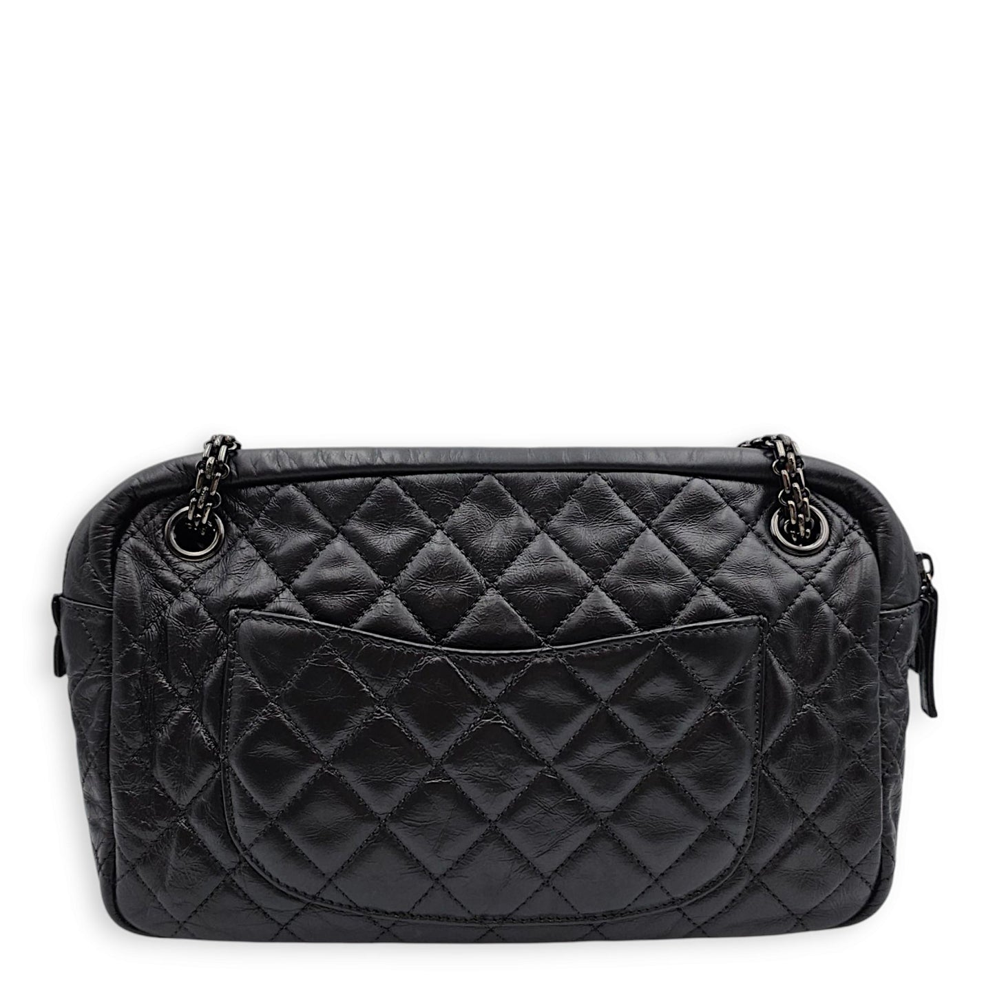 2.55 Reissue Camera Bag 28x18x8cm Black Shoulder Bag in Distressed Leather, Black chrome hardware