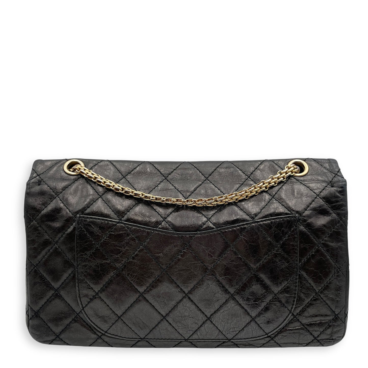2.55 Reissue (31cm) Black Shoulder Bag in Distressed Leather, Gold hardware