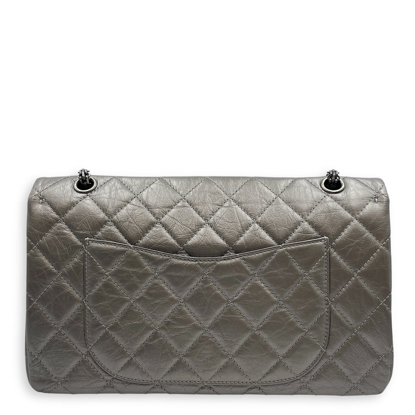 2.55 Reissue Silver Shoulder Bag in Distressed Leather, Ruthenium hardware