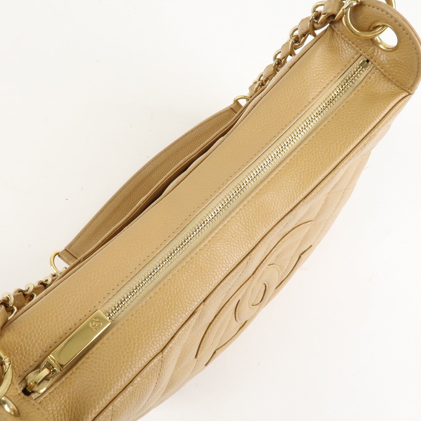 CHANEL COCO Mark Matelasse Shoulder Bag Caviar Skin Beige