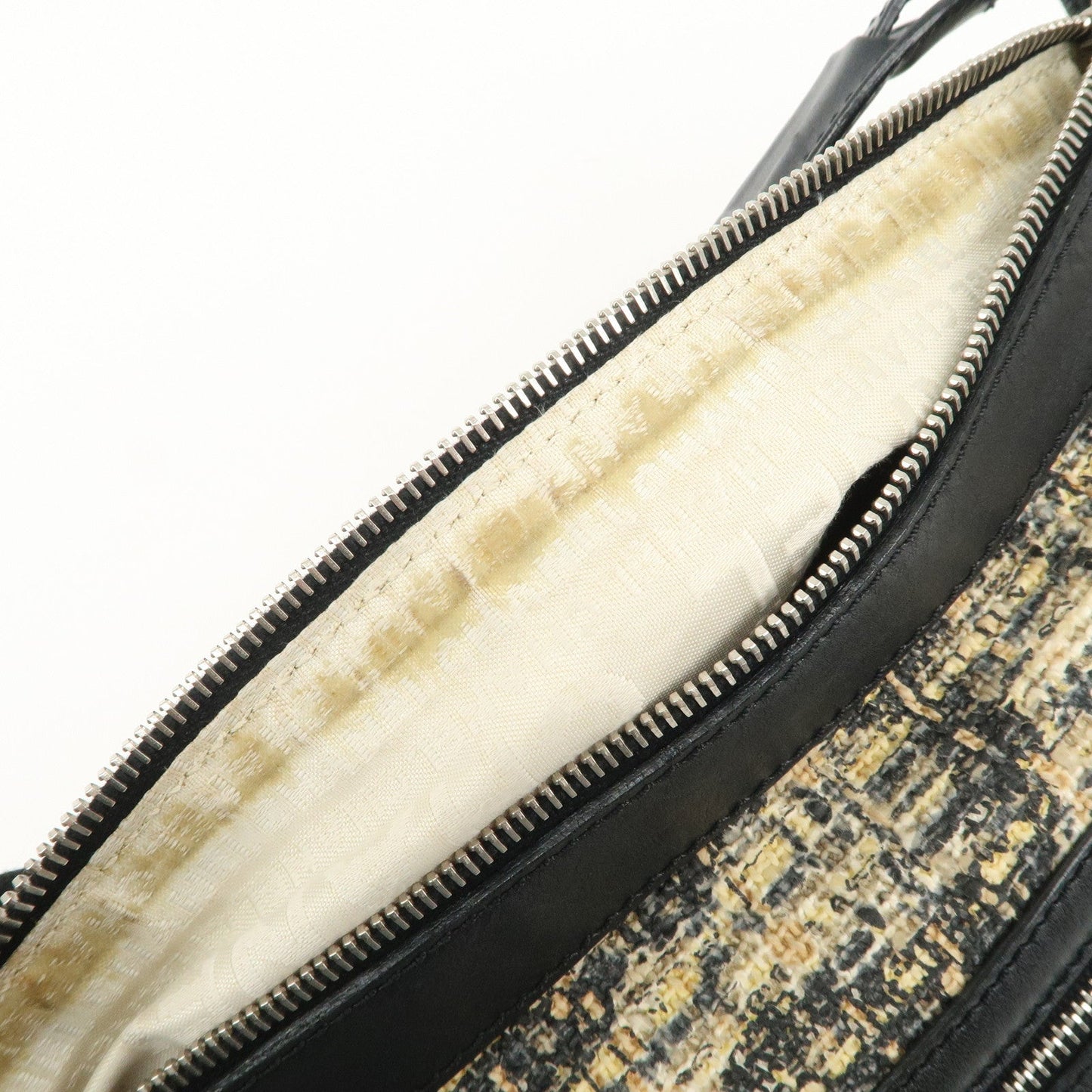 CHANEL Tweed Leather Shoulder Bag Hand Bag Black Beige