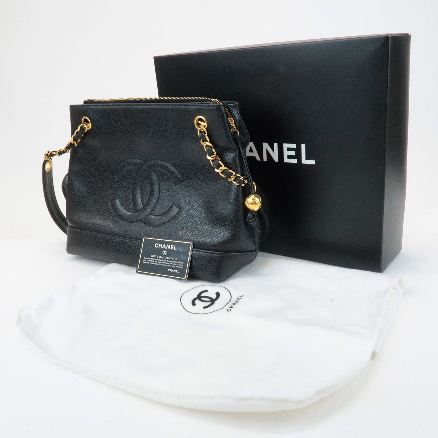CHANEL COCO Mark Caviar Skin Chain Shoulder Bag Black