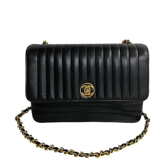 CHANEL Shoulder Bag lambskin black Mademoiselle