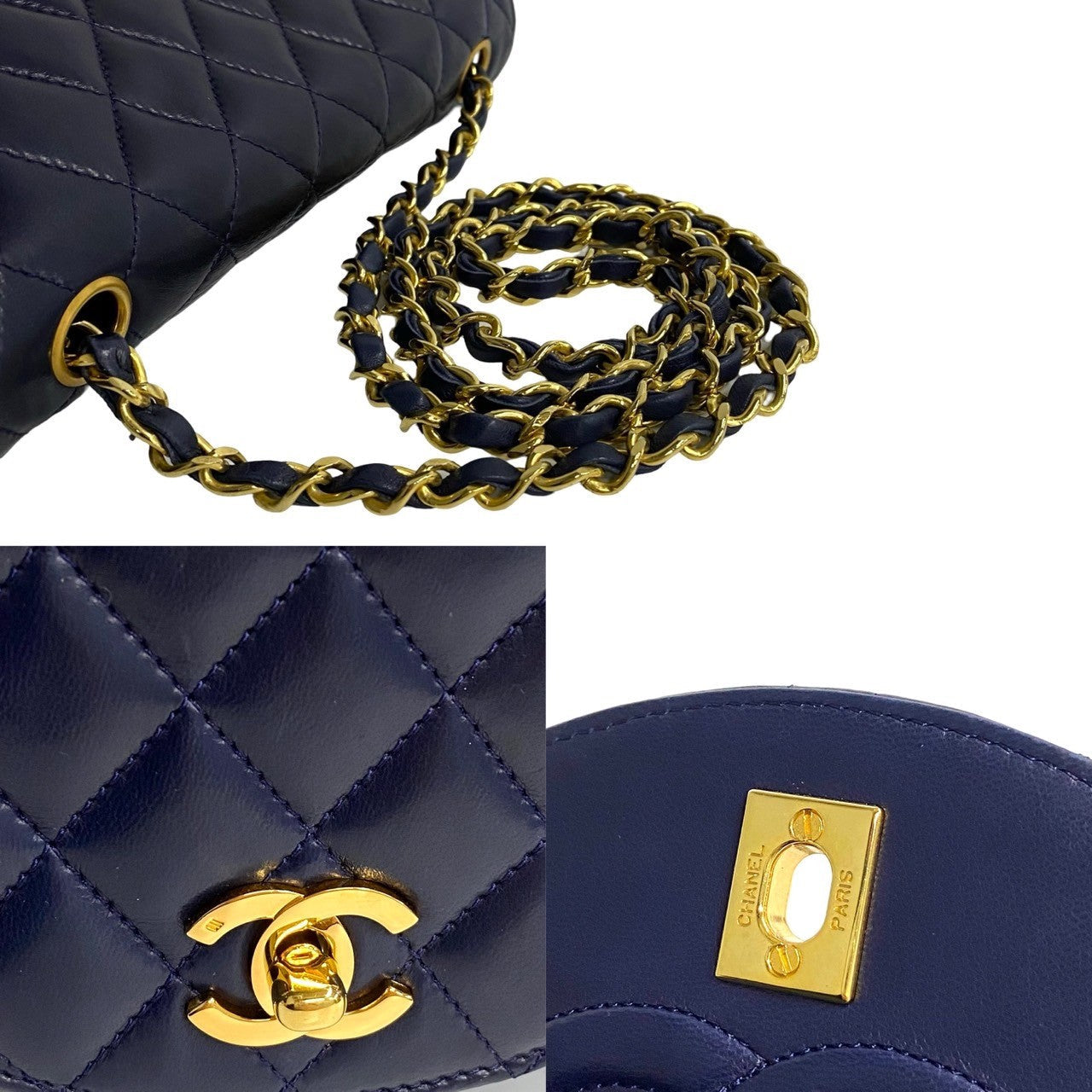 CHANEL Shoulder Bag lambskin Navy Matrasse