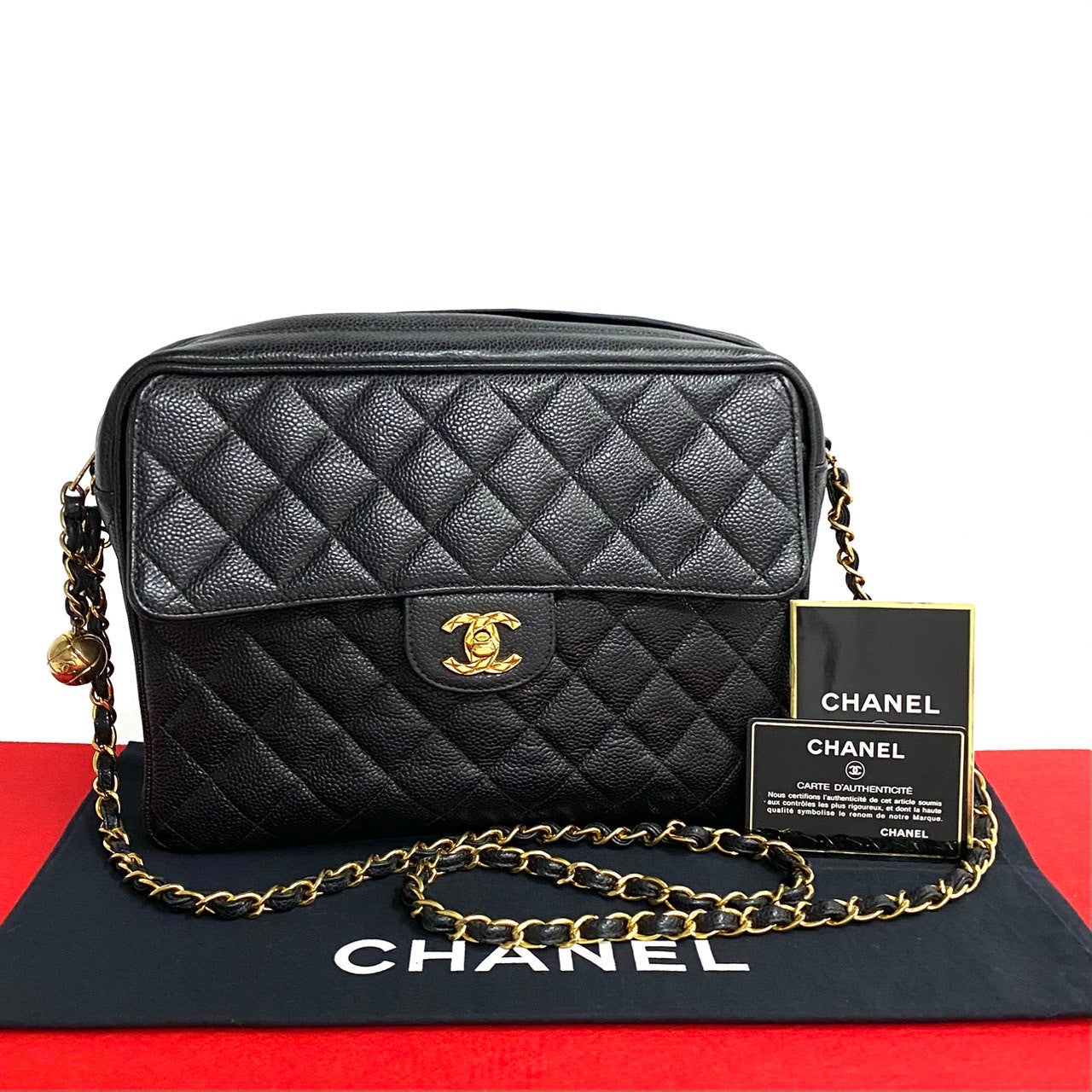 CHANEL Shoulder Bag Matt caviar skin black Matrasse