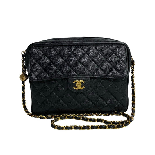 CHANEL Shoulder Bag Matt caviar skin black Matrasse