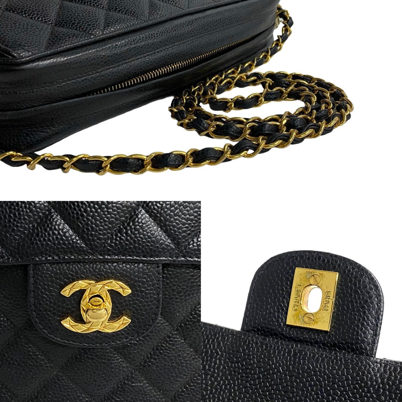 CHANEL Shoulder Bag Matt caviar skin black Matrasse