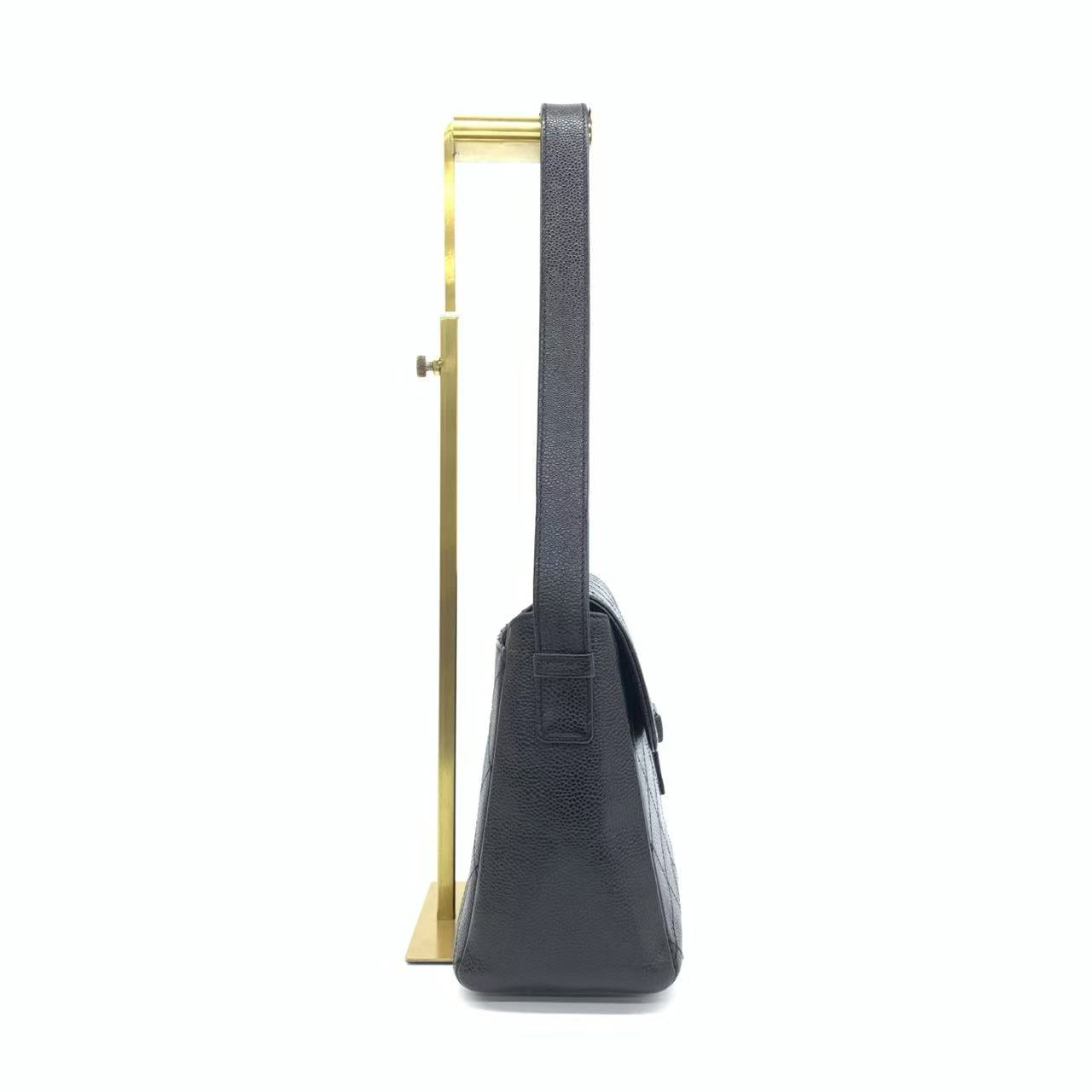 Chanel So Black Caviar Shoulder Bag Front Buckle Adjustable Strap