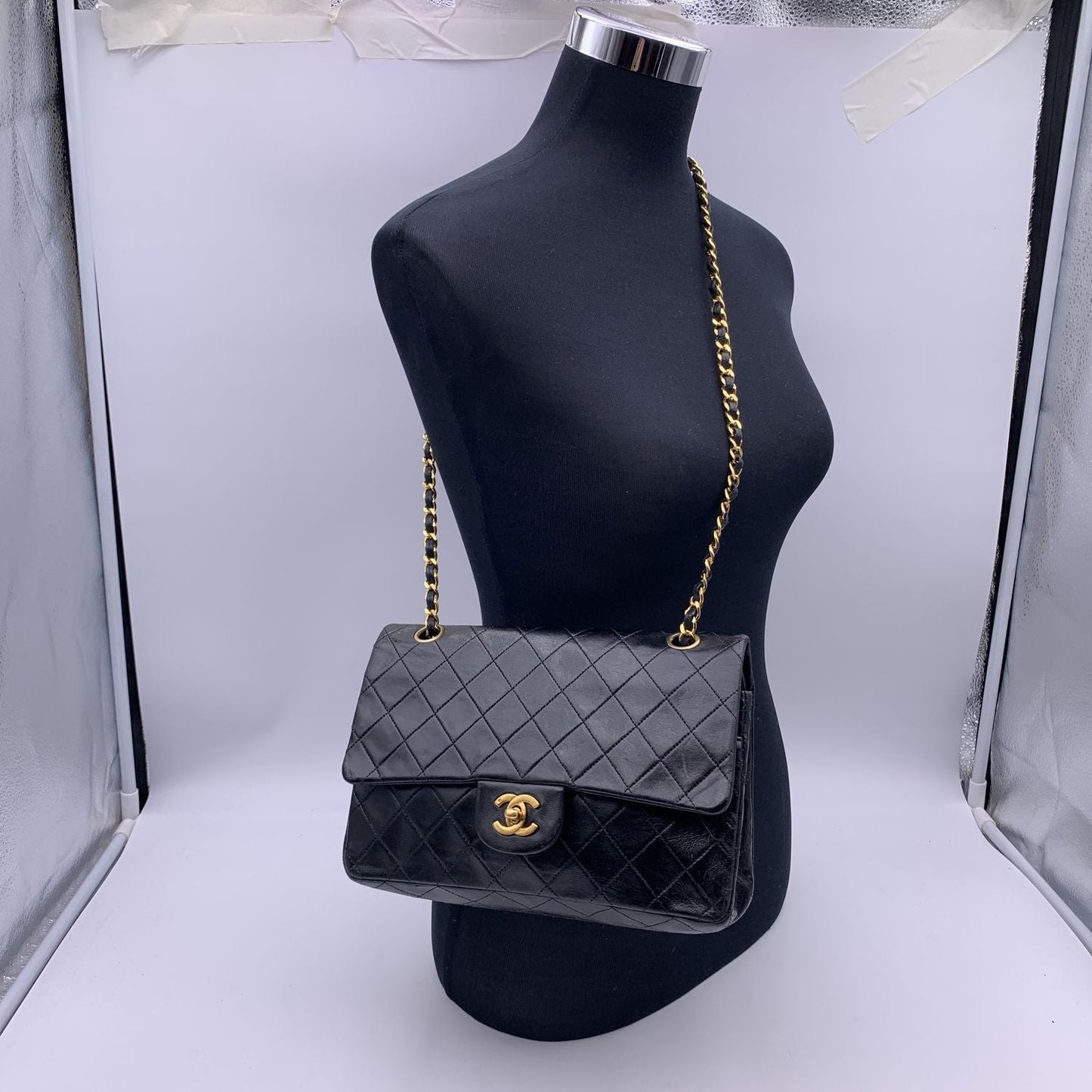 Chanel Vintage Black Quilted Timeless Classic 2.55 Shoulder Bag 25 cm