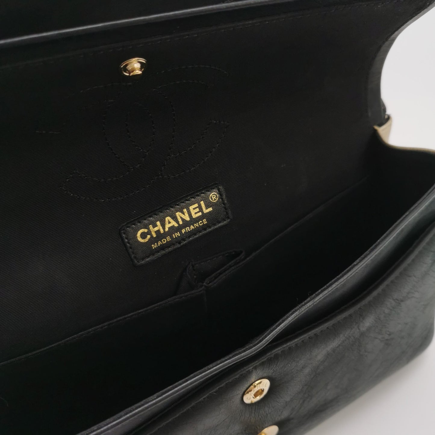 Chanel Classic Flap Gold and Black Calfskin Leather Gold-tone Hardware Shoulder Bag