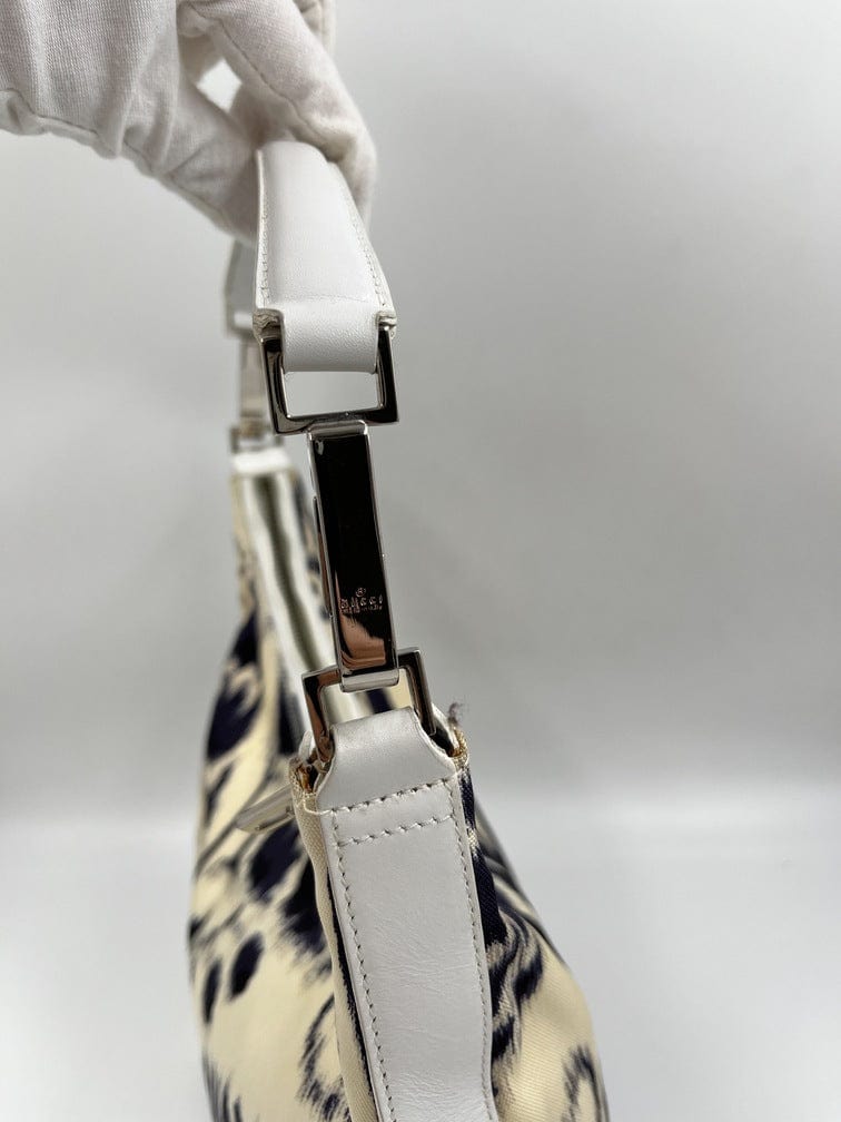 Vintage Gucci Shoulder Bag with Navy & White Flower Pattern