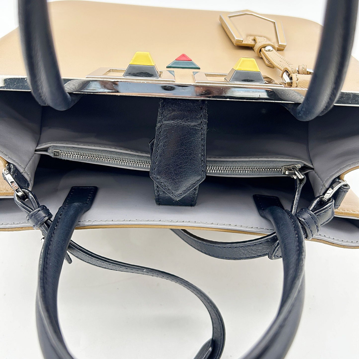 FENDI Vitello Baltico Hypnoteyes Studded Petite 2Jours Tote Cuoio LA14322