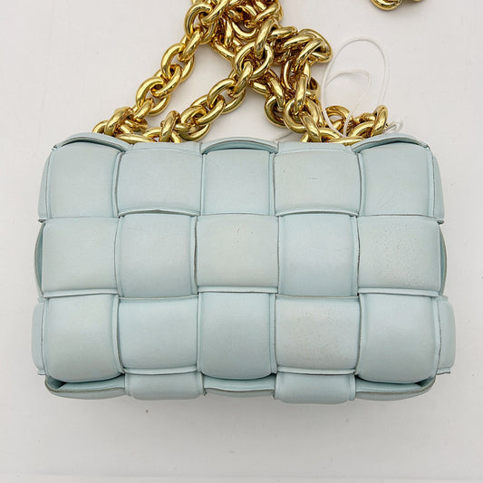 BOTTEGA VENETA Lambskin Maxi Intreccio Padded Chain Cassette Crossbody Bag Spearmint LA44378