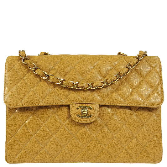 Chanel 2001-2003 * Beige Caviar Jumbo Classic Flap Shoulder Bag
