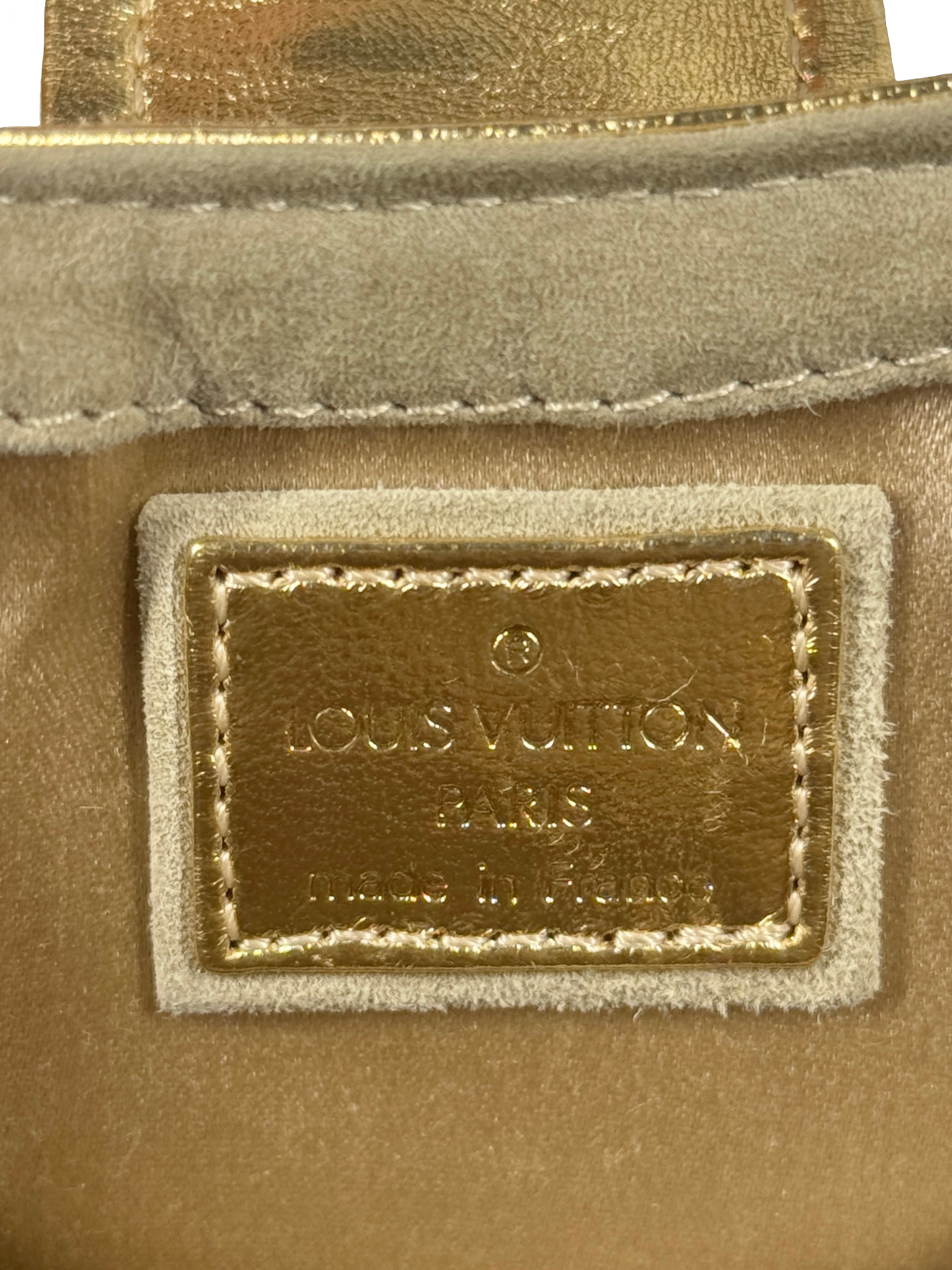 Louis Vuitton Vintage 2004 Beige Suede Gold Monogram Theda Mini Logo Lock Bag