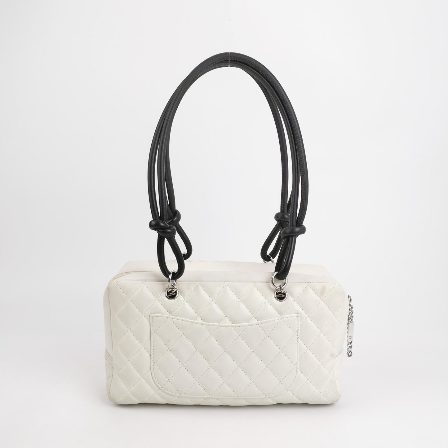 Chanel Cambon Medium Shoulder Bag White Calfskin Leather Black Double Strap