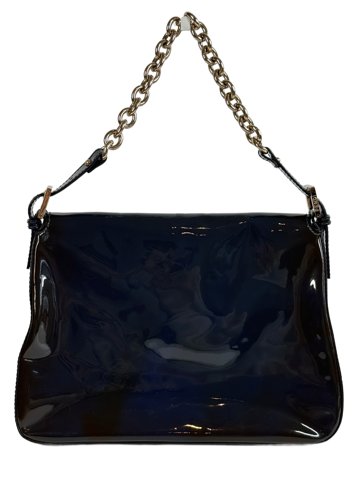 Fendi Navy Blue Patent Leather Forever Mama Baguette Chain Strap Shoulder Bag