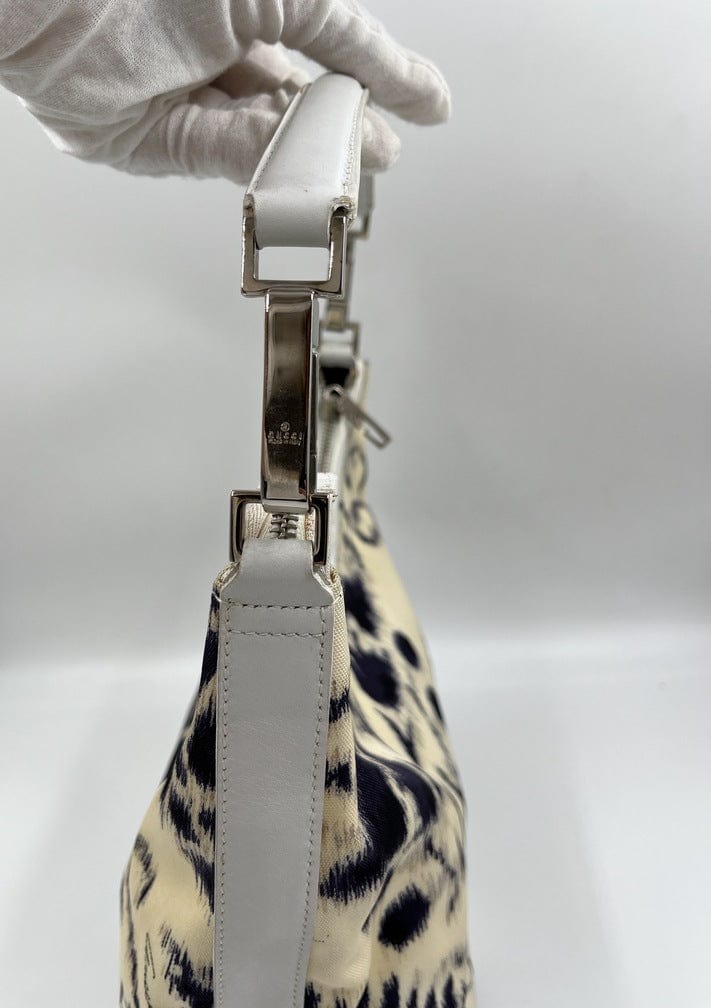 Vintage Gucci Shoulder Bag with Navy & White Flower Pattern
