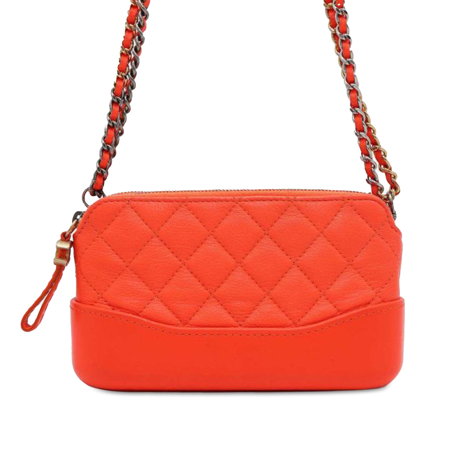 Orange Chanel Quilted Calfskin Gabrielle Double Zip Clutch With Chain Shoulder Bag