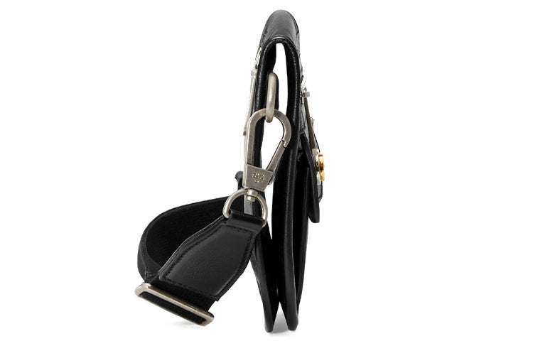 GUCCI Metallic Interlock Double G Soft Leather fanny pack Shoulder Messenger Bag Unisex / Black Classic 575837-1GZAX-1000