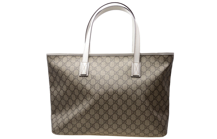 (WMNS) Gucci Logo Leather Logo Canvas Large Capacity Tote Shoulder Bag Ebony / White HandBag 211137-KGDHR-9761