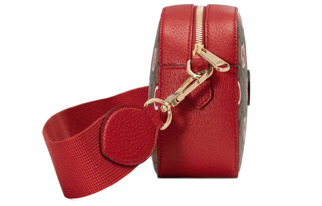 (WMNS) GUCCI Logo Apple Pattern Leather Logo Canvas Camera Bag Shoulder Messenger Bag Small Ebony / Red Valentine's Day Limited 574886-2EVDG-8646