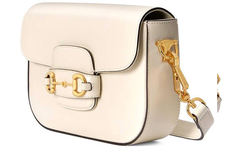(WMNS) GUCCI Horsebit 1955 Retro Gold Buckle Stripe Webbing Leather Saddle Bag Shoulder Messenger Bag Mini White 658574-18YSG-9068