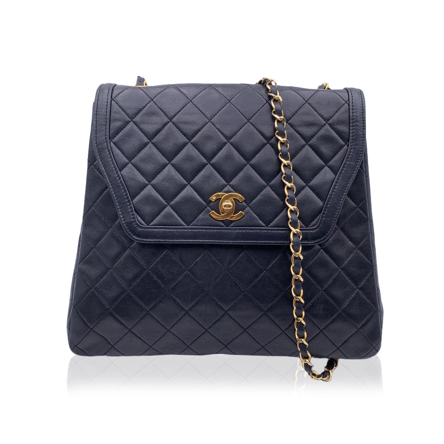 Chanel Vintage Black Quilted Trapeze Flap Shoulder Bag With Wallet