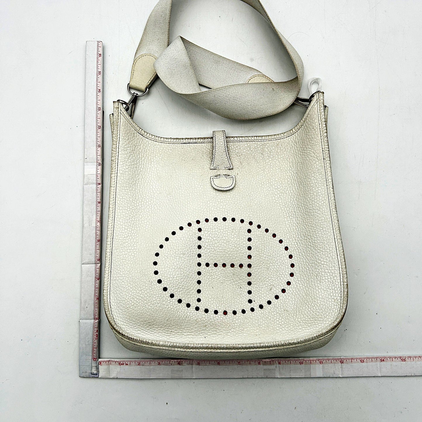 HERMES Taurillon Clemence Evelyne III PM Gris Perle Bleu Lin LA28861
