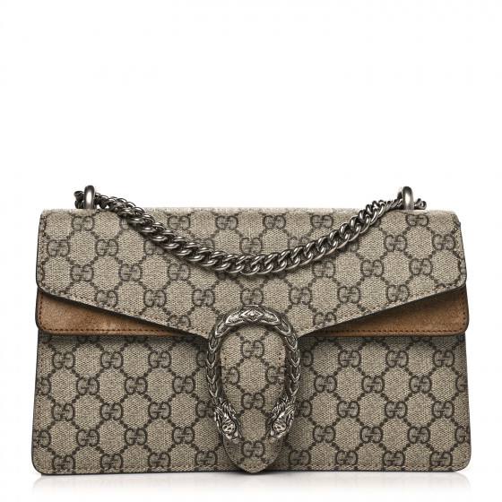 GUCCI GG Supreme Monogram Dionysus Shoulder Bag Taupe Real leather