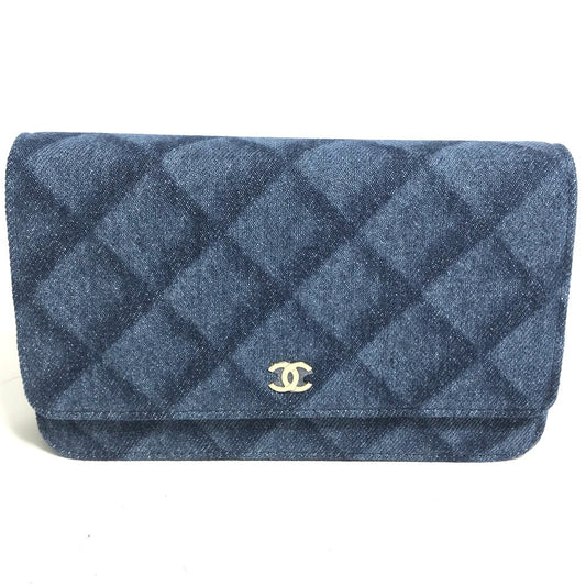 CHANEL Shoulder Bag AP0250 denim blue Long Wallet Purse Chain Bag Matrasse