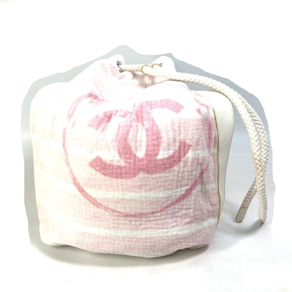 CHANEL Shoulder Bag cotton pink beach bag shoulder CC COCO Mark Border Pile Women Used