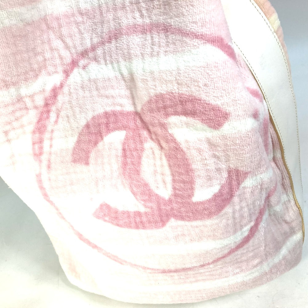 CHANEL Shoulder Bag cotton pink beach bag shoulder CC COCO Mark Border Pile Women Used