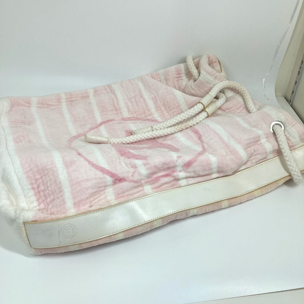 CHANEL Shoulder Bag cotton pink beach bag shoulder CC COCO Mark Border Pile Women Used
