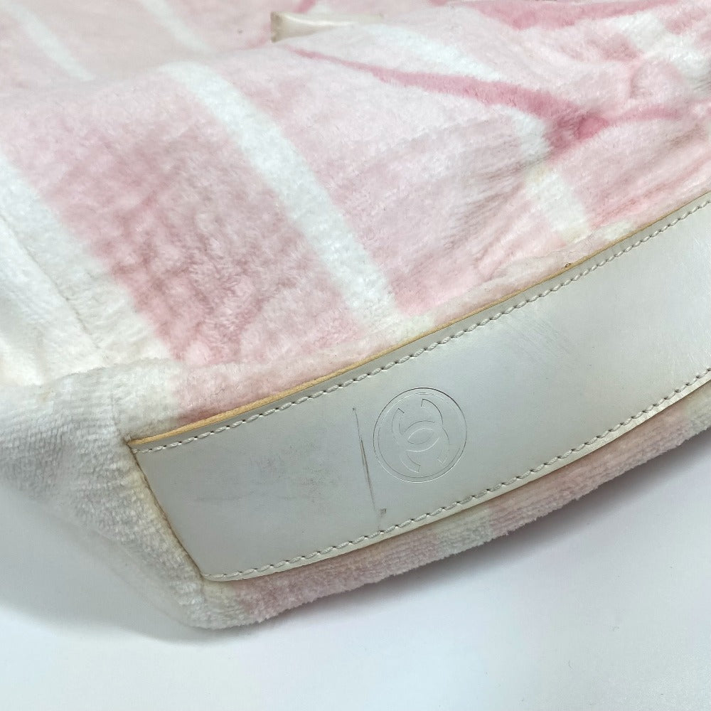 CHANEL Shoulder Bag cotton pink beach bag shoulder CC COCO Mark Border Pile Women Used