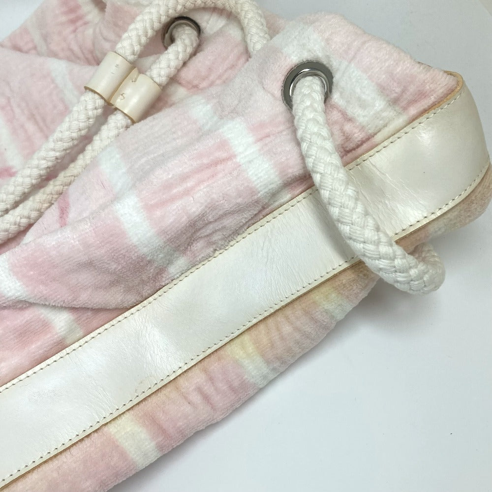 CHANEL Shoulder Bag cotton pink beach bag shoulder CC COCO Mark Border Pile Women Used