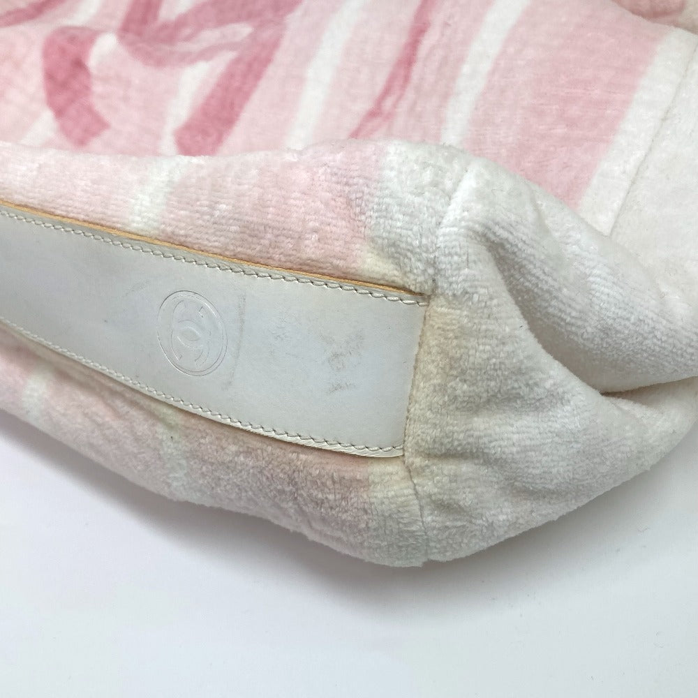 CHANEL Shoulder Bag cotton pink beach bag shoulder CC COCO Mark Border Pile Women Used