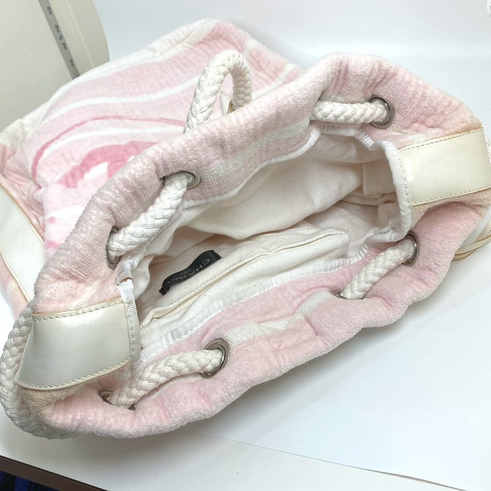 CHANEL Shoulder Bag cotton pink beach bag shoulder CC COCO Mark Border Pile Women Used