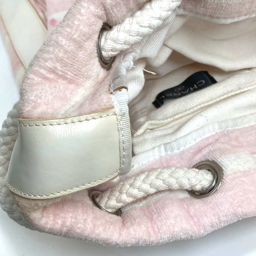 CHANEL Shoulder Bag cotton pink beach bag shoulder CC COCO Mark Border Pile Women Used
