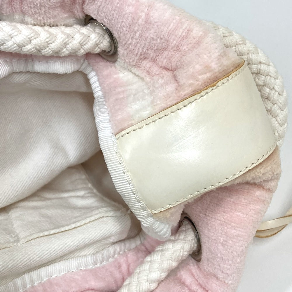 CHANEL Shoulder Bag cotton pink beach bag shoulder CC COCO Mark Border Pile Women Used