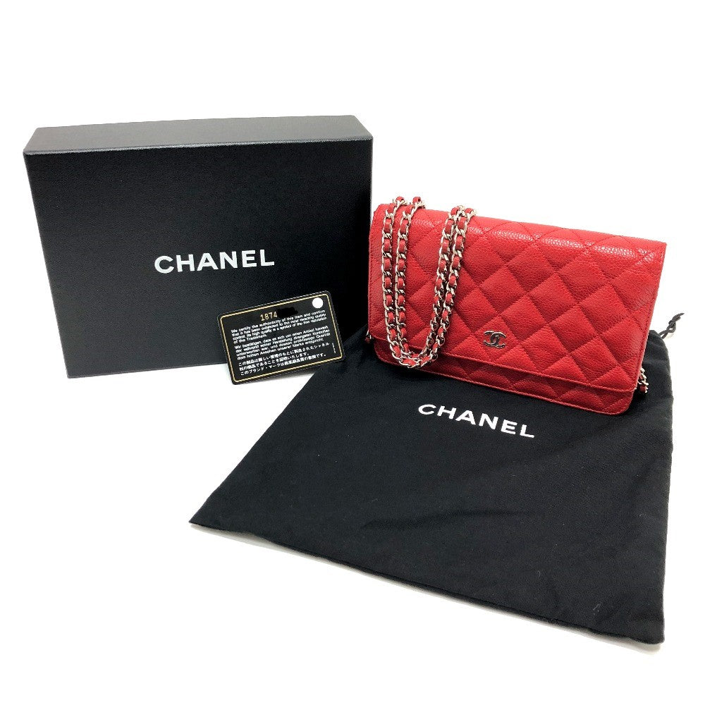CHANEL Shoulder Bag AP0250 Caviar skin Red Long Wallet Purse CC COCO Mark Classic